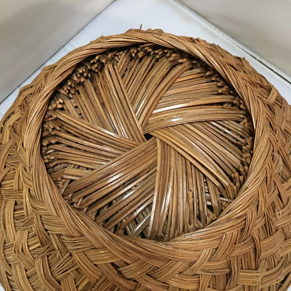 Woven Wicker Basket Home Decor 13 in Brown Round Handcrafted Bowl Cottagecore